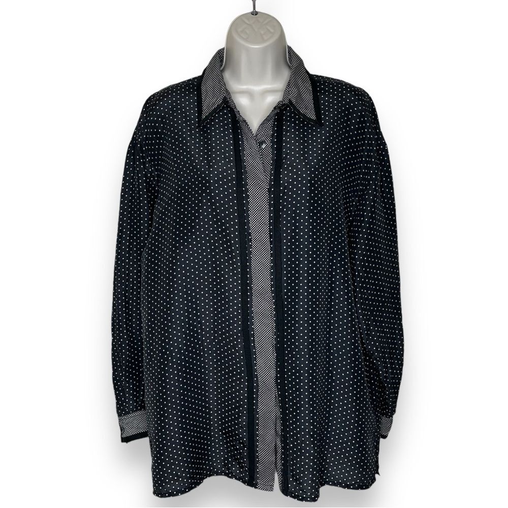 Vintage 90s The Limited Silk Black White Polka Dot Long Sleeve Shirt Women Large